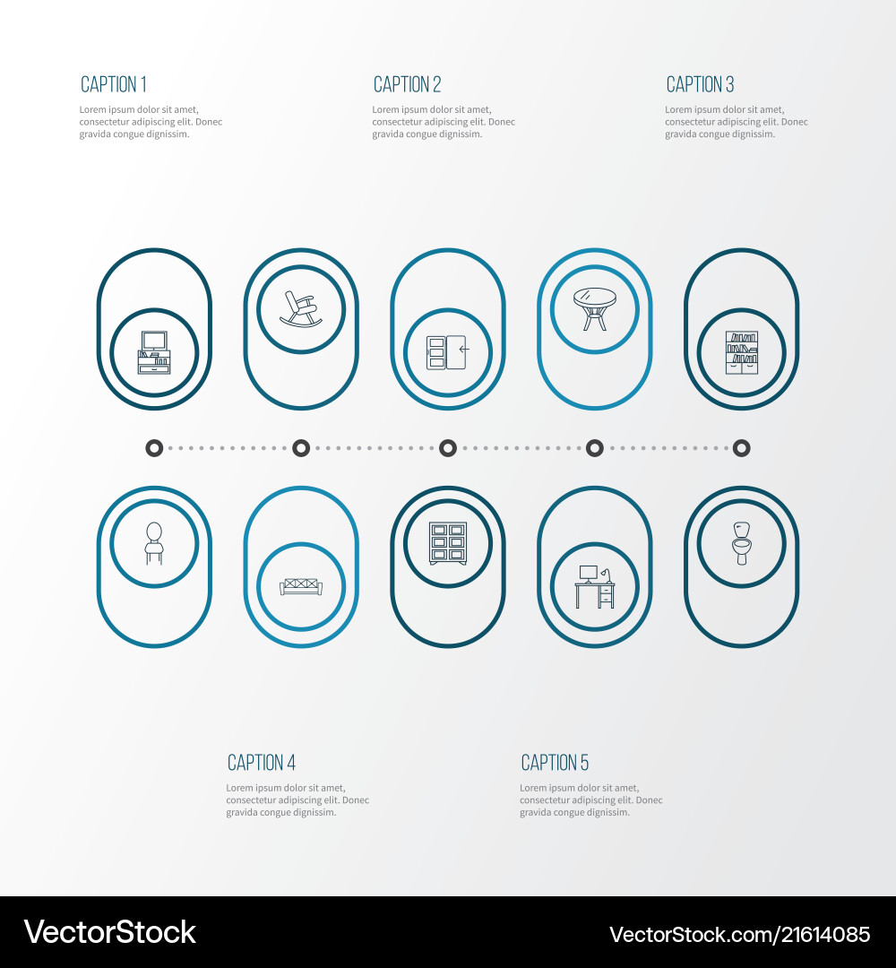 Decor icons line style set with shelving unit Decor icons line style set with shelving unit vector image