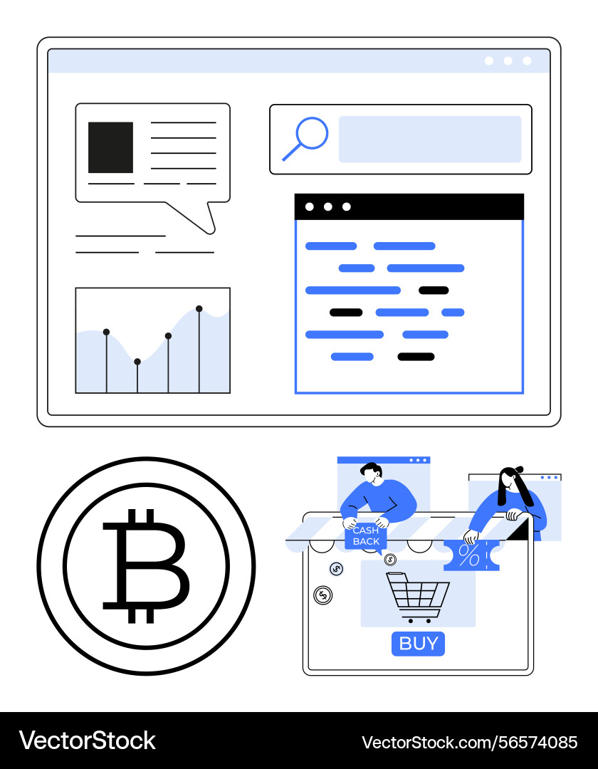 Digital cryptocurrency insights with bitcoin e Digital cryptocurrency insights with bitcoin e vector image