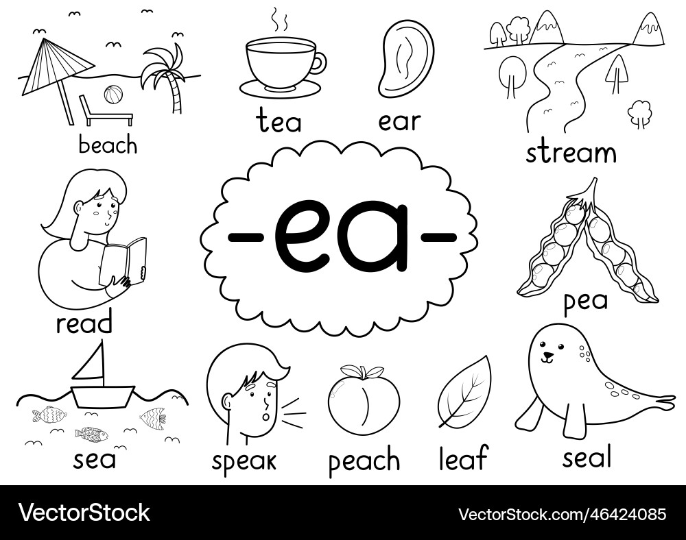 Ea digraph spelling rule black and white Ea digraph spelling rule black and white vector image