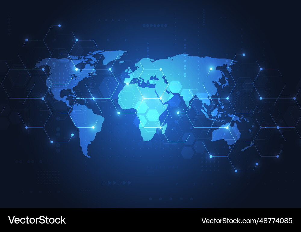 Global network connection world map point Global network connection world map point vector image
