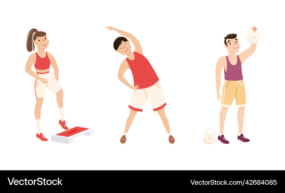 Junge männliche und weibliche Sportkleidung im Fitnessstudio Junge männliche und weibliche Sportkleidung im Fitnessstudio vektorbild