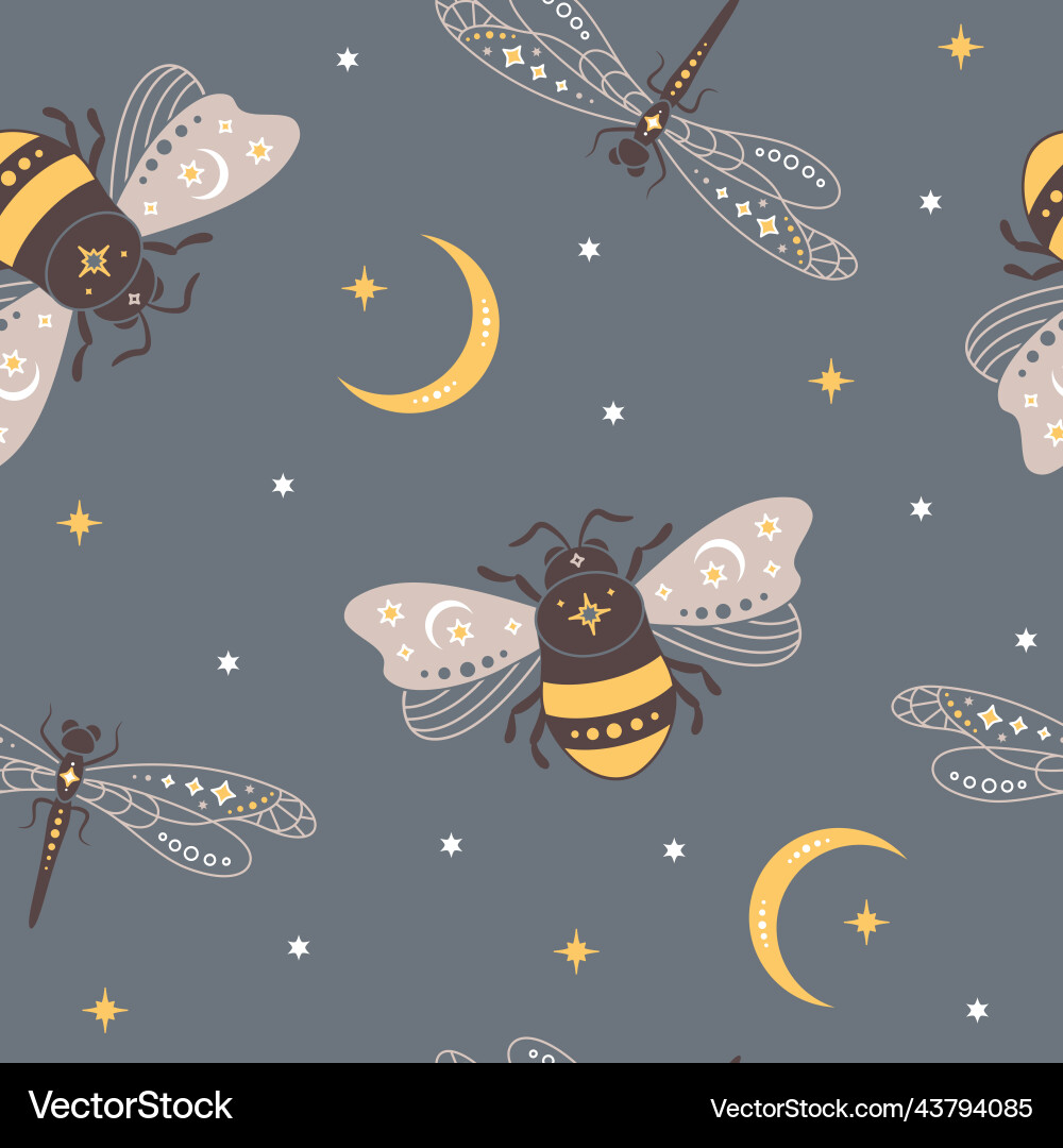 Magic bohemian seamless pattern with mystical Magic bohemian seamless pattern with mystical Vector Image