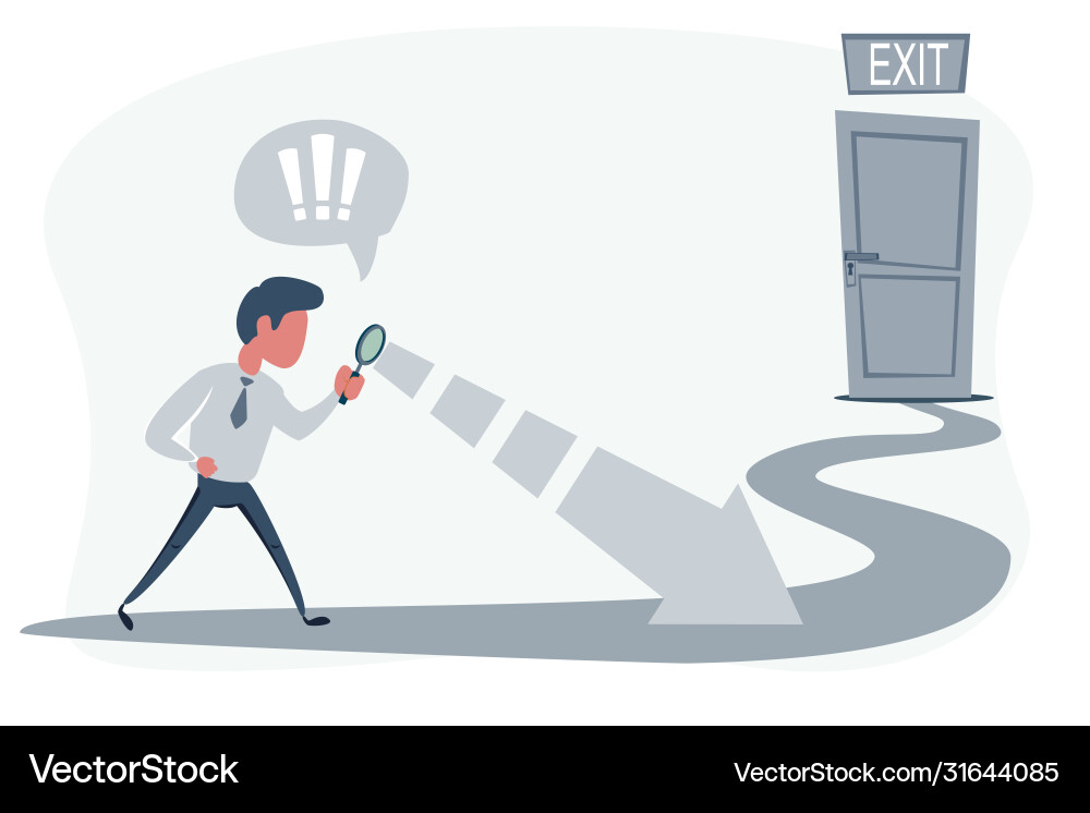 Man with a magnifier is looking for way out Man with a magnifier is looking for way out vector image