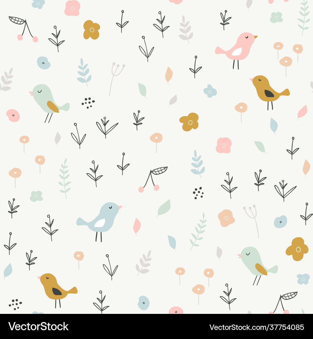 Seamless childish pattern with tiny birds Seamless childish pattern with tiny birds vector image