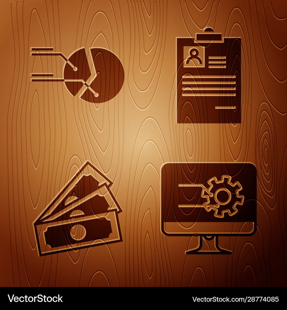 Set computer monitor with graph chart pie vector image