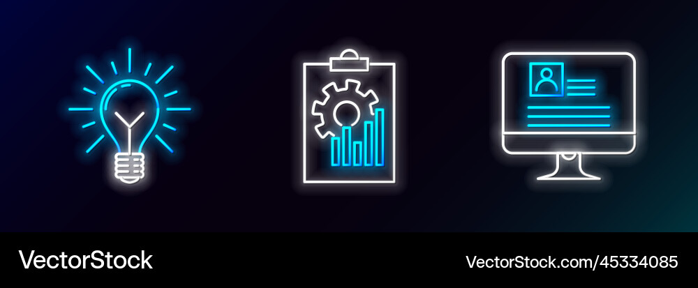 Set line computer monitor with resume light bulb Set line computer monitor with resume light bulb vector image