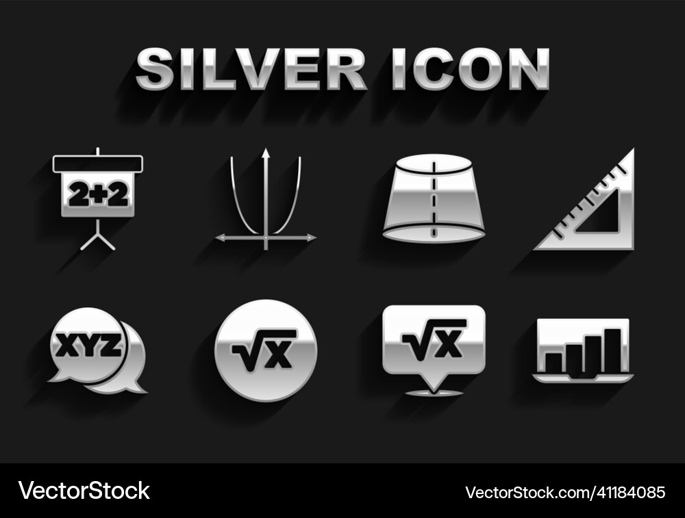 Set square root of x glyph triangular ruler Set square root of x glyph triangular ruler vector image