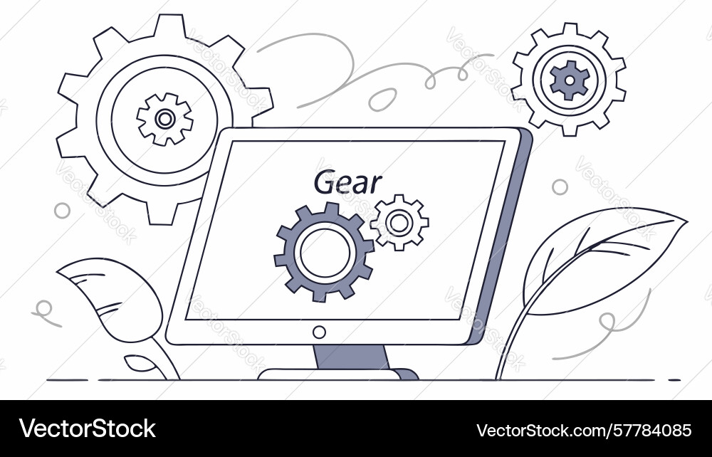 Settings gear icon on computer screen for system Vector Image