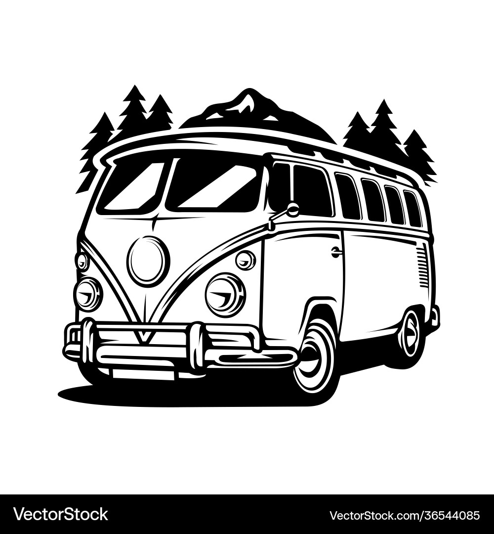 Silhouette vintage van bus isolated Silhouette vintage van bus isolated vector image