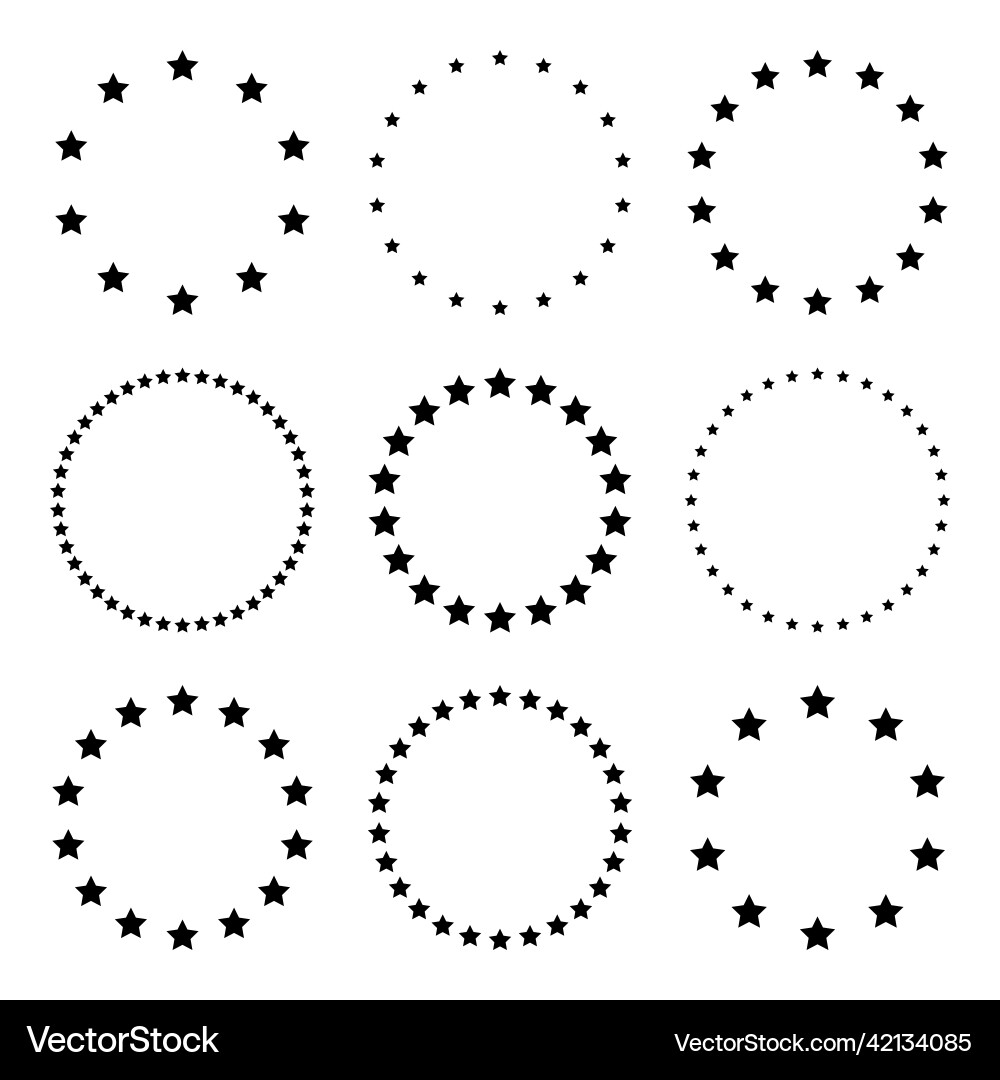 Stars of various sizes arranged in a circle round Stars of various sizes arranged in a circle round vector image