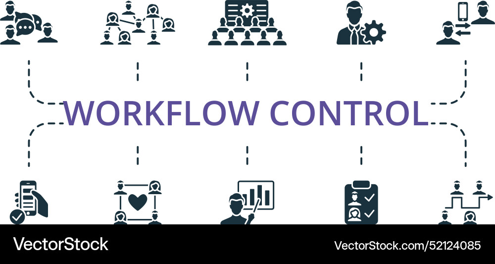 Workflow control thin line icon set monochrome vector image