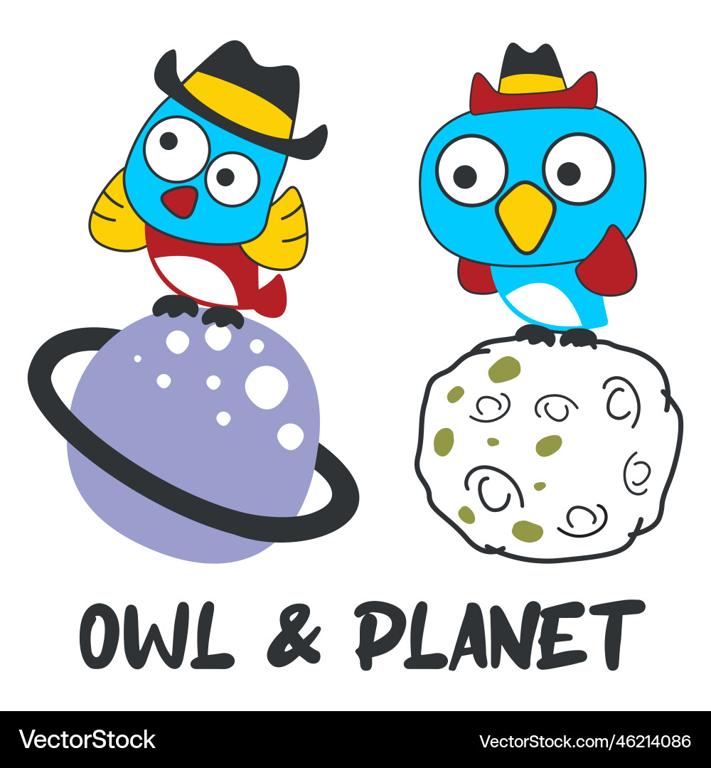 Bird character in the space with planet Vector Image