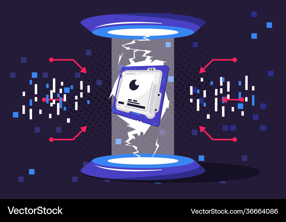 Computer processor floating in air Computer processor floating in air vector image