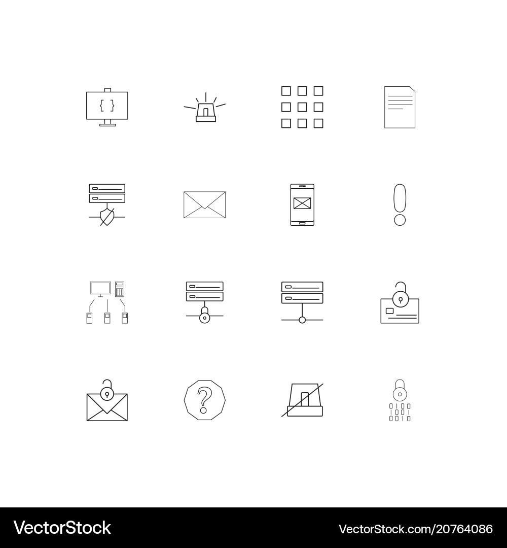 Cyber security linear thin icons set outlined vector image