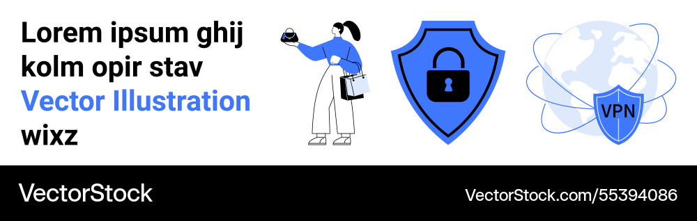 Cybersecurity concept with vpn shield and secure Cybersecurity concept with vpn shield and secure vector image
