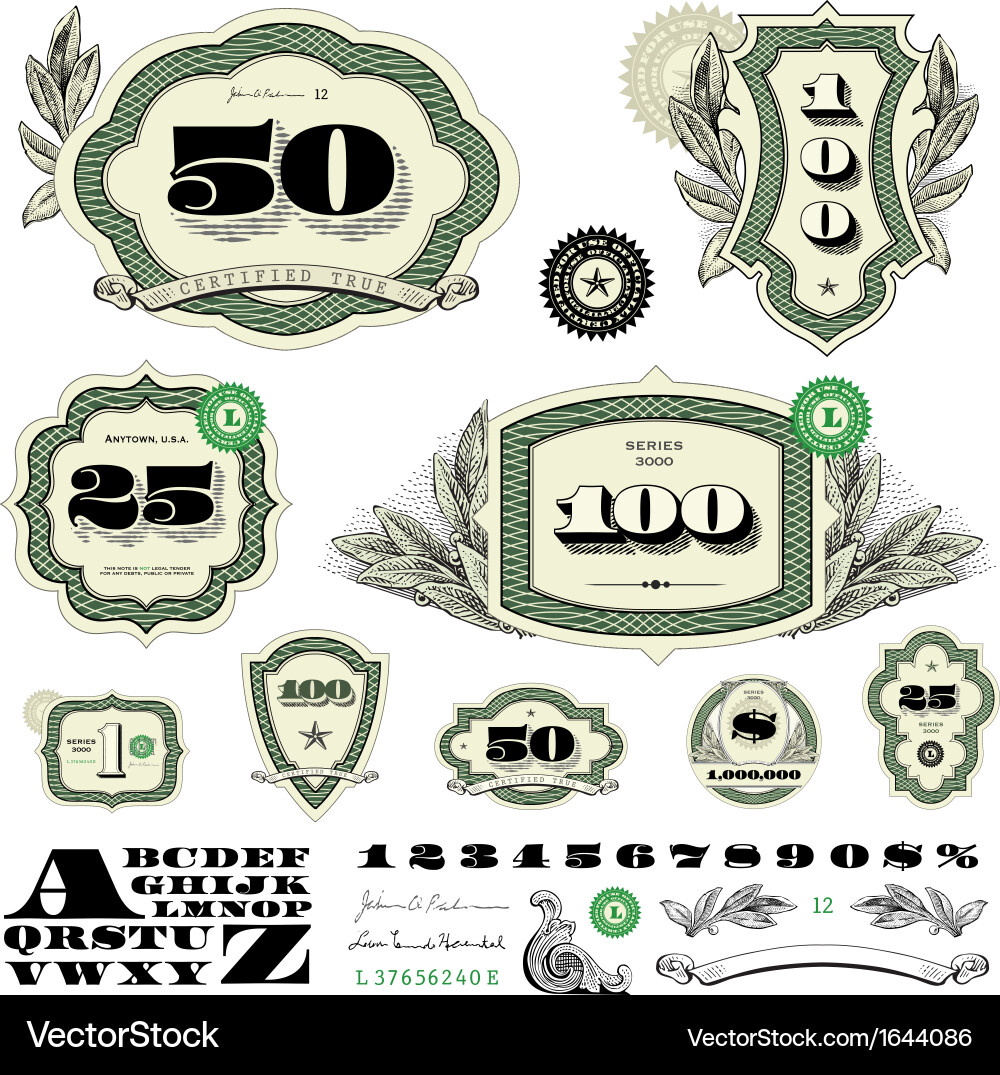 Diverse Currency and Number Set vector image