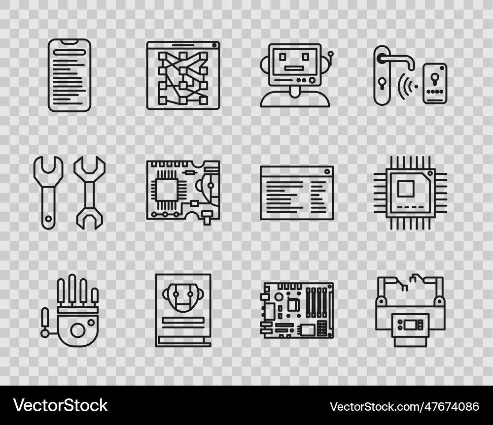 Set line mechanical robot hand computer api Vector Image