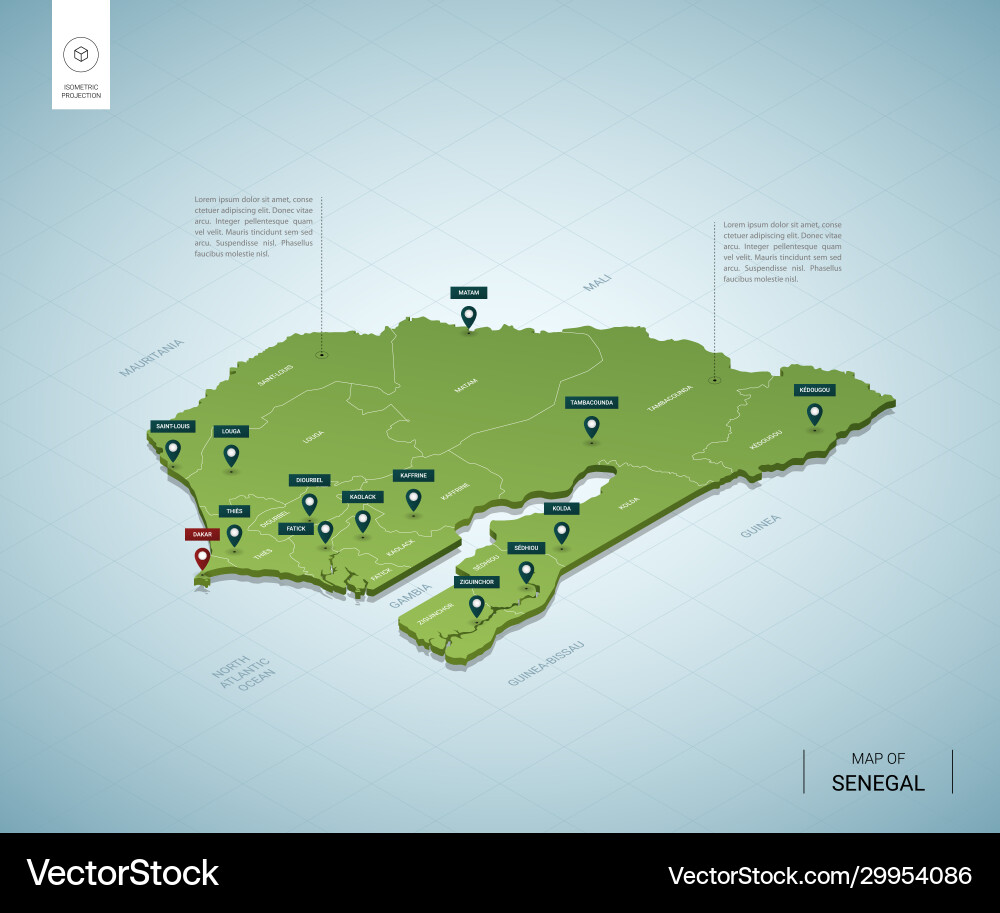 Stylized Map Senegal Isometric 3d Green Royalty Free Vector
