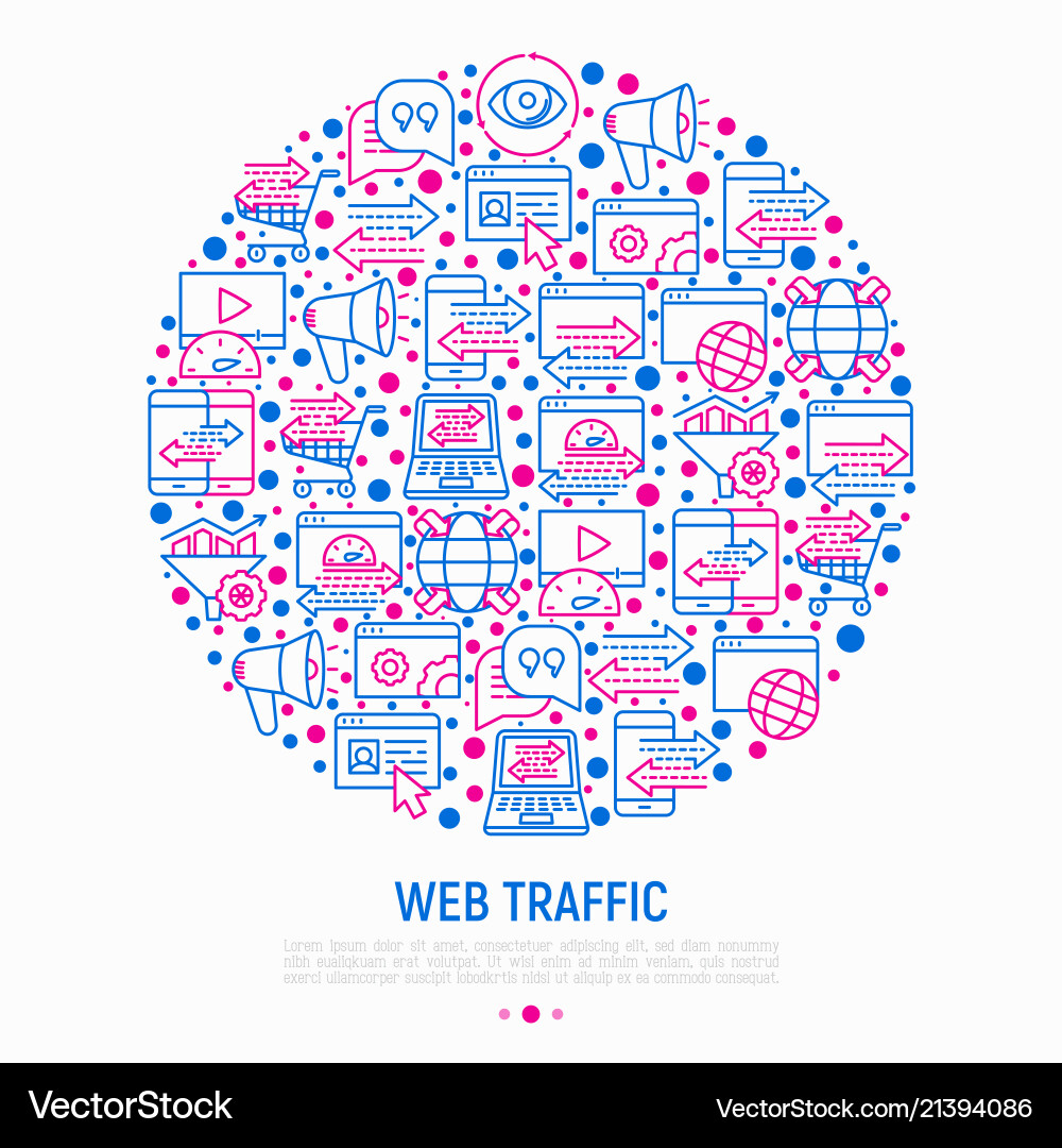 Web traffic concept in circle with thin line icons Web traffic concept in circle with thin line icons vector image