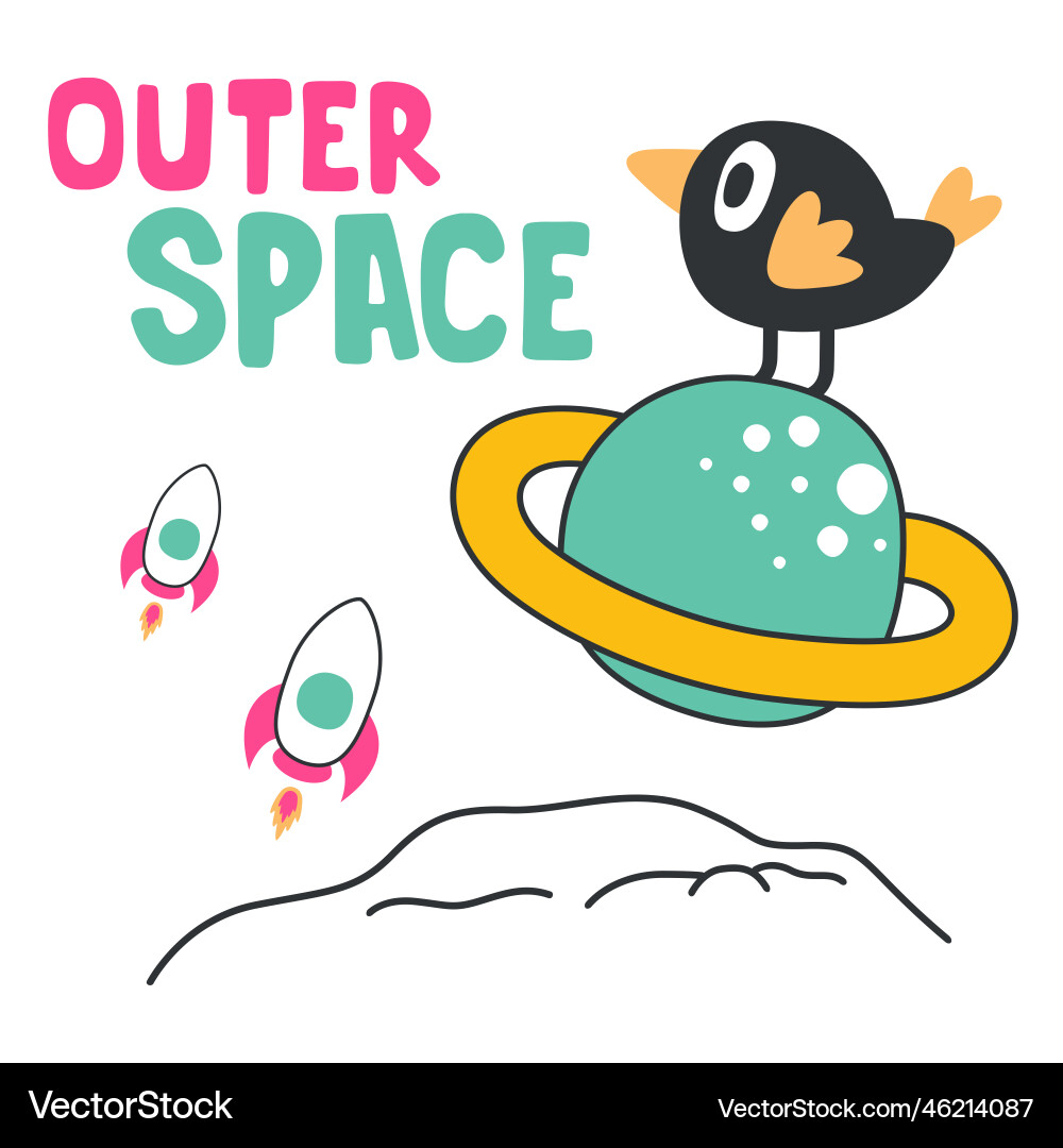 Bird character in the space with planet Vector Image