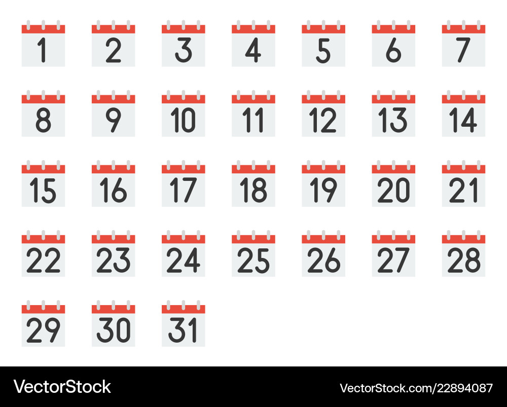 Calendar icon with number 1-31 pixel perfect Vector Image
