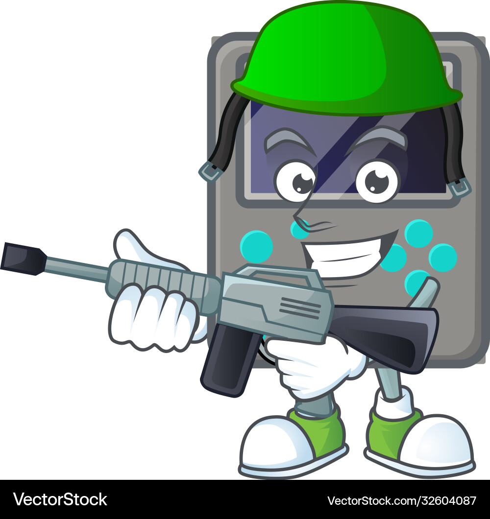 Game console in an army uniform with machine gun Game console in an army uniform with machine gun Vector Image