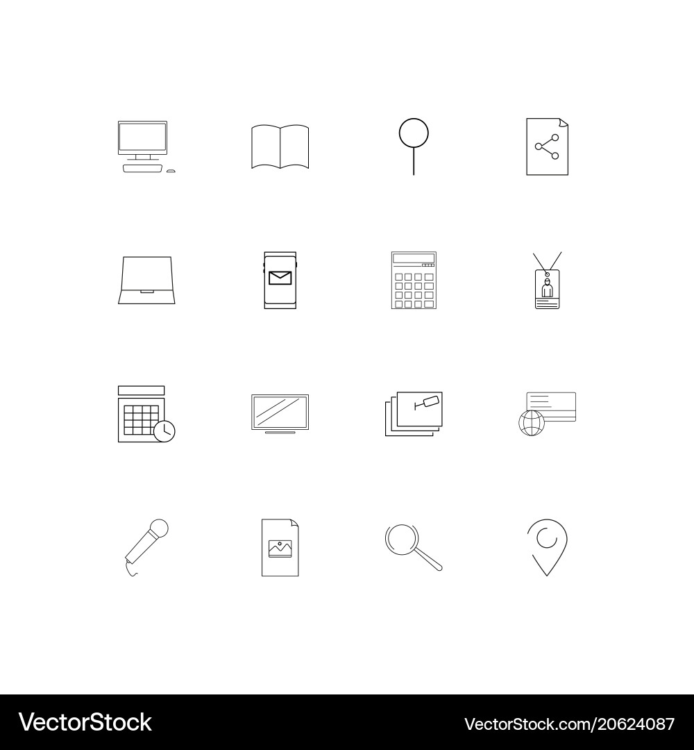 Office simple linear icons set outlined vector image