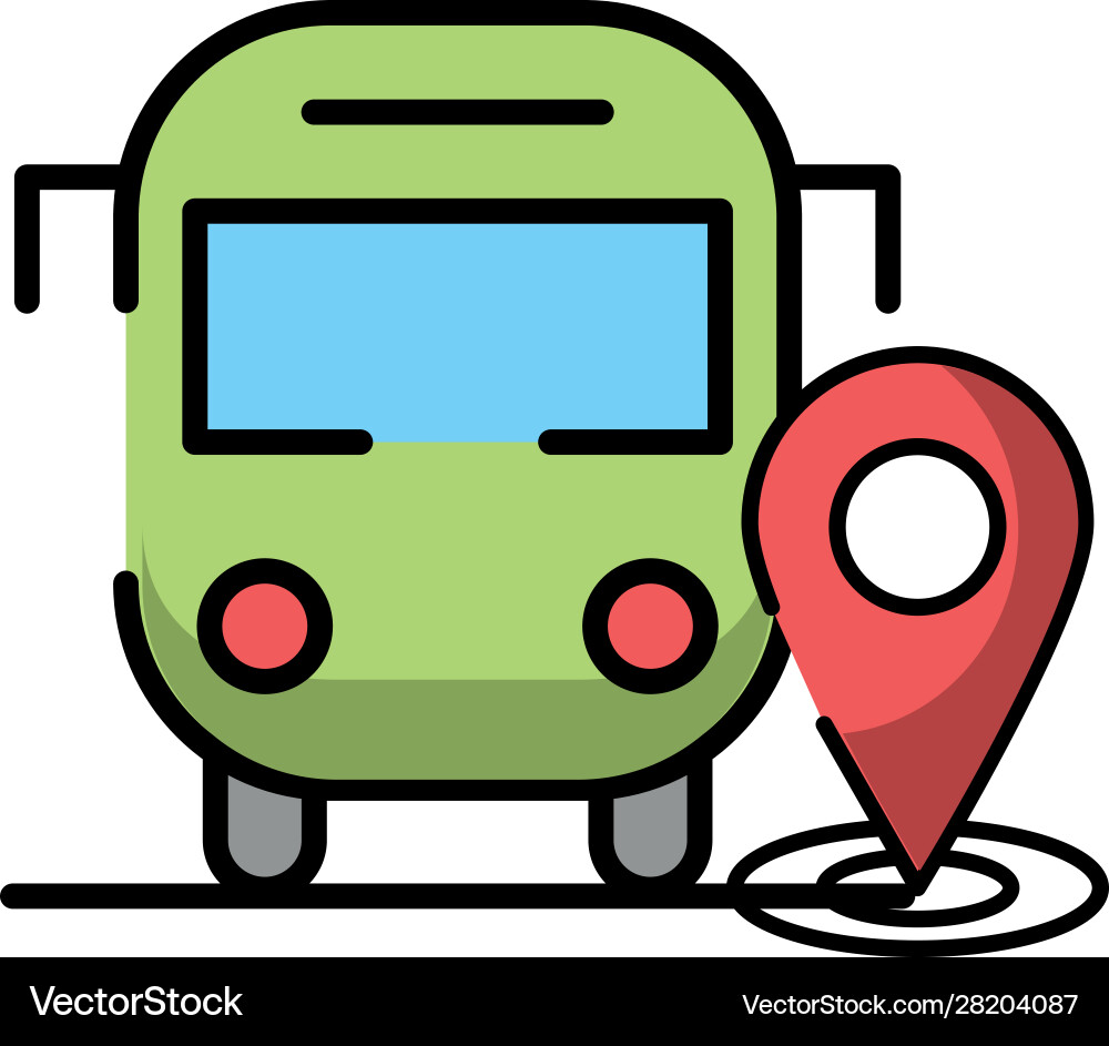 Pin pointer location guide with road and bus Vector Image