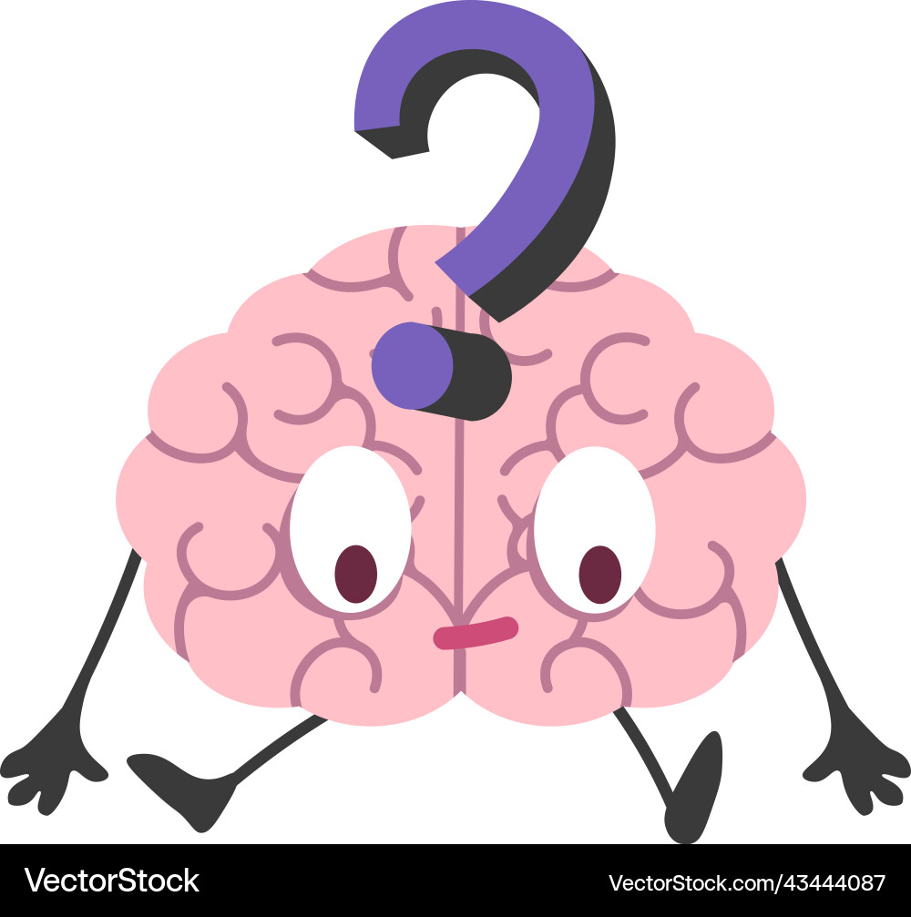 Puzzled Brain Character with Question Mark Vector Image