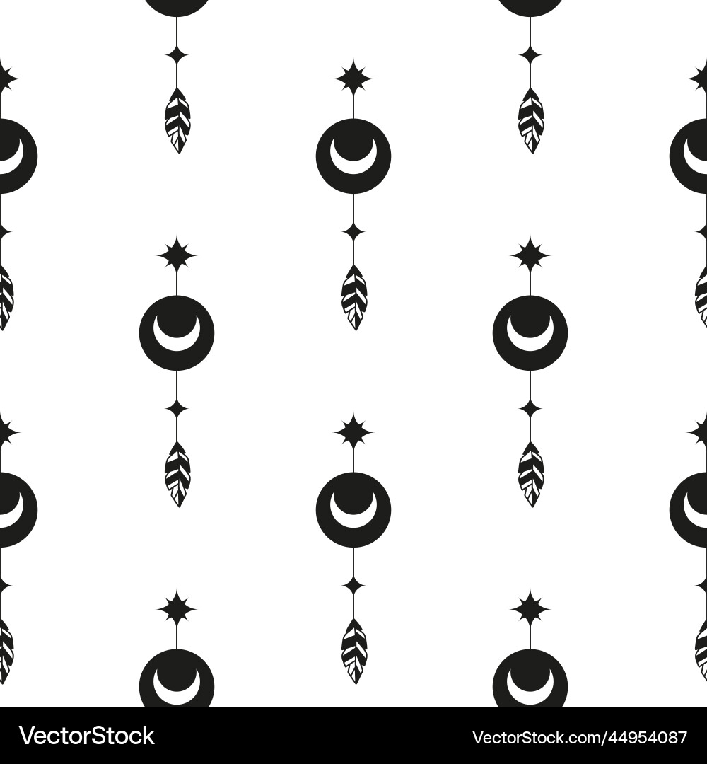 Seamless pattern with crescent moon and feathers Seamless pattern with crescent moon and feathers vector image