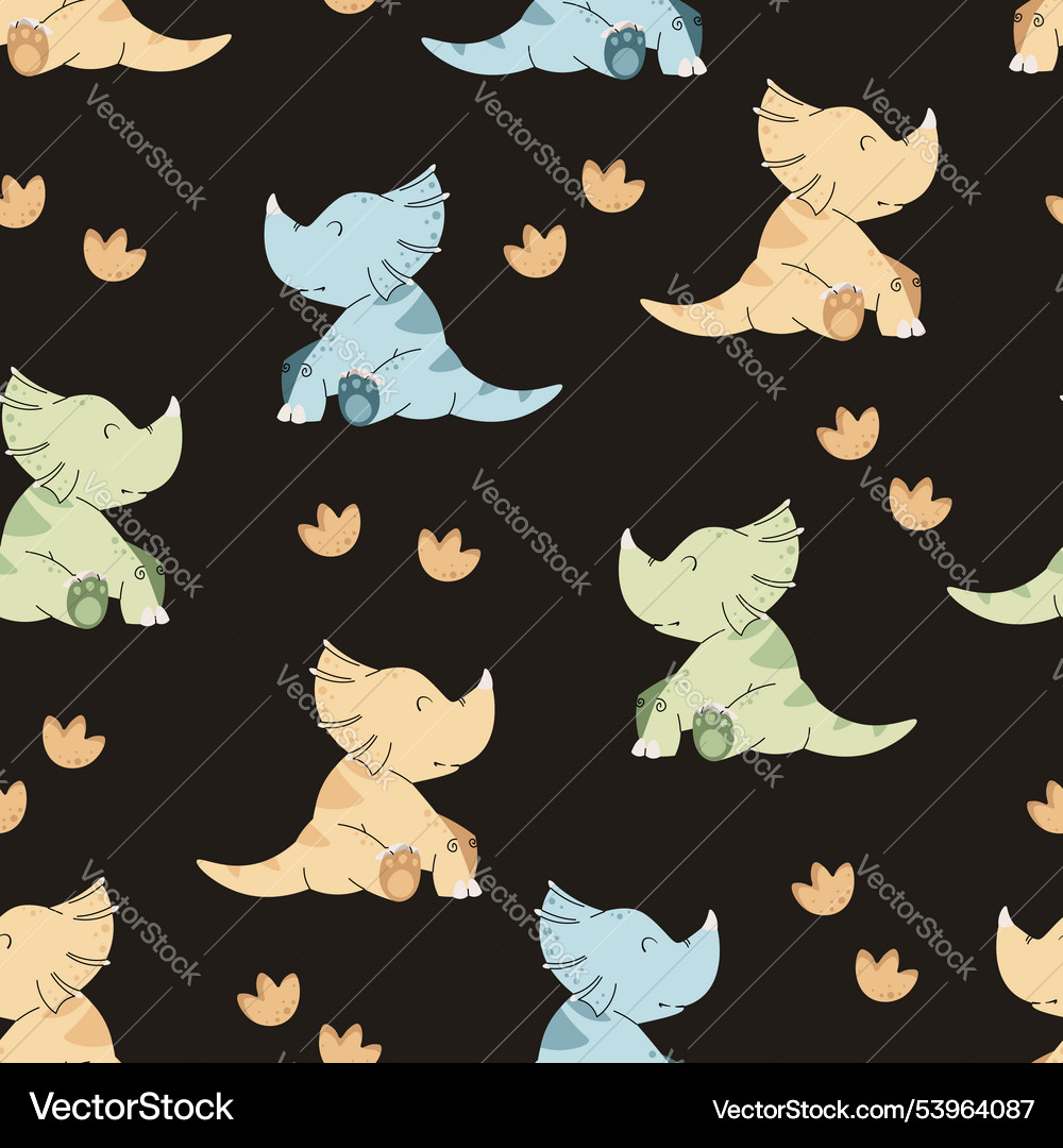 Seamless pattern with cute dinosaurs in flat Vector Image