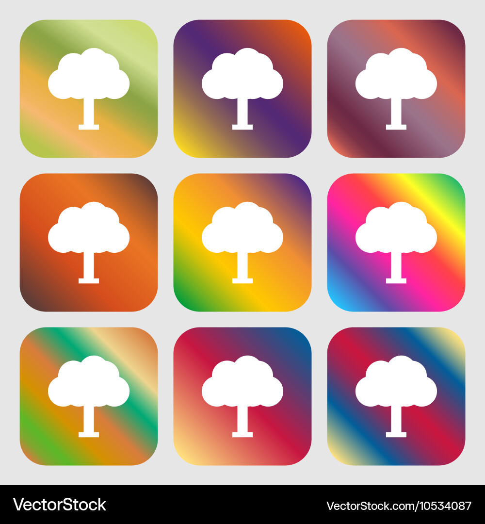 Tree forest icon nine buttons with bright vector image