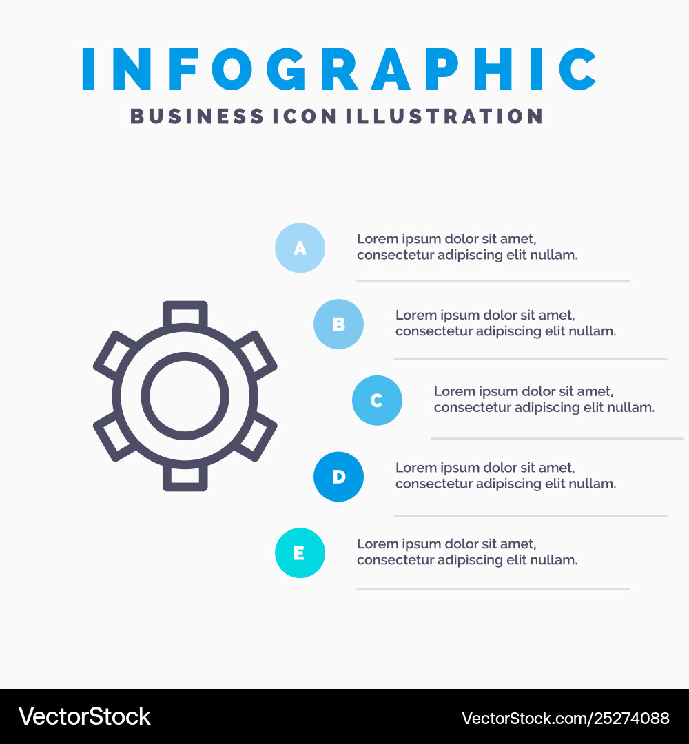Basic gear setting ui line icon with 5 steps Basic gear setting ui line icon with 5 steps vector image