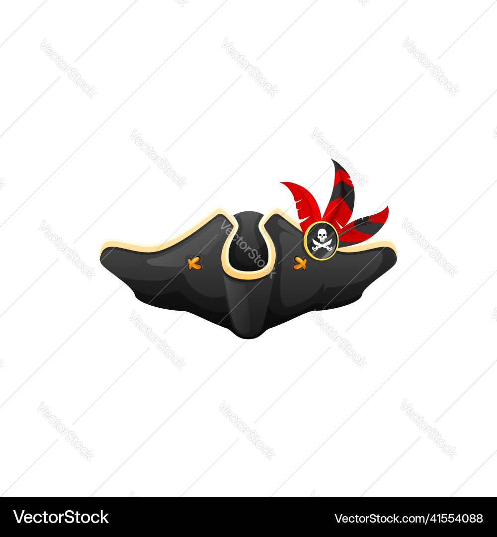 Cartoon tricorn cocked hat filibuster pirate cap Cartoon tricorn cocked hat filibuster pirate cap vector image