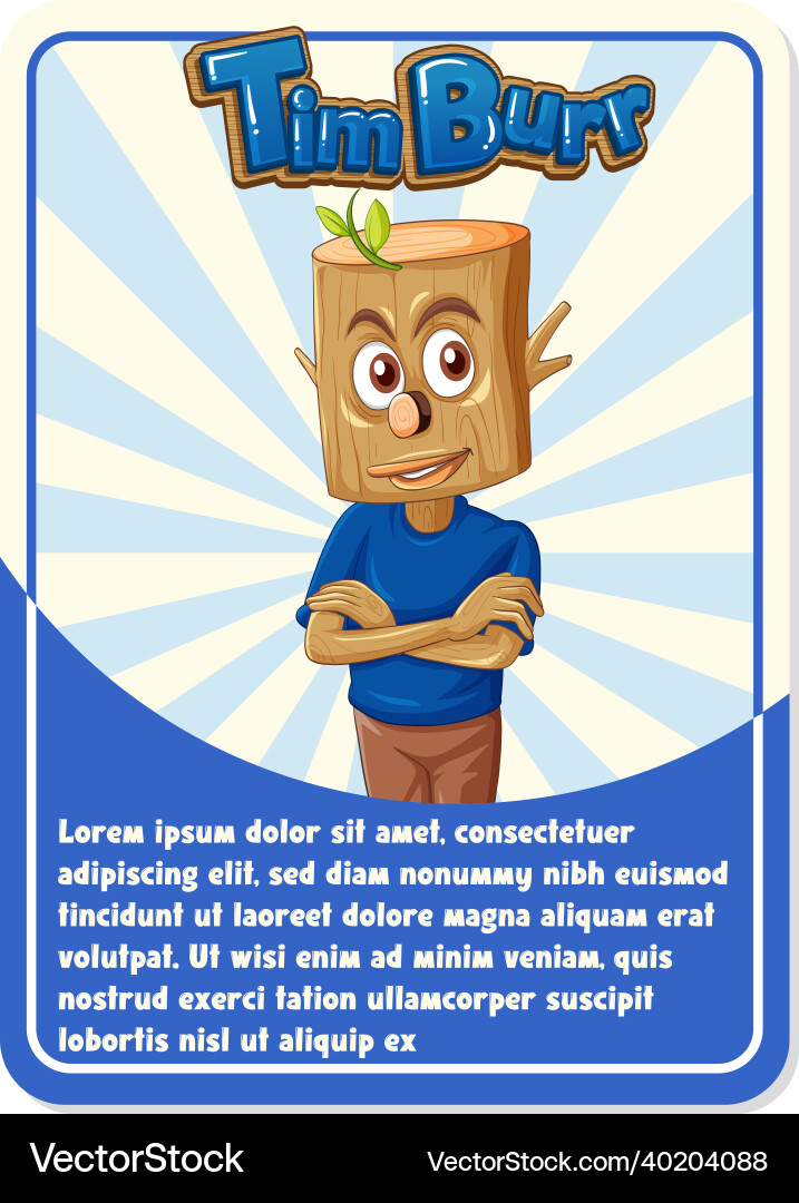 Character game card template with word timburr Vector Image