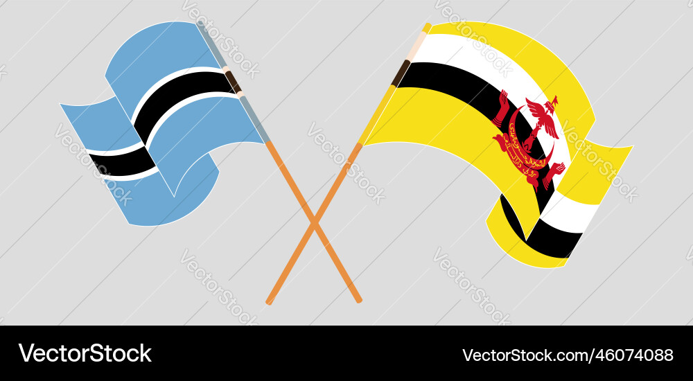 Crossed and waving flags of botswana brunei Vector Image