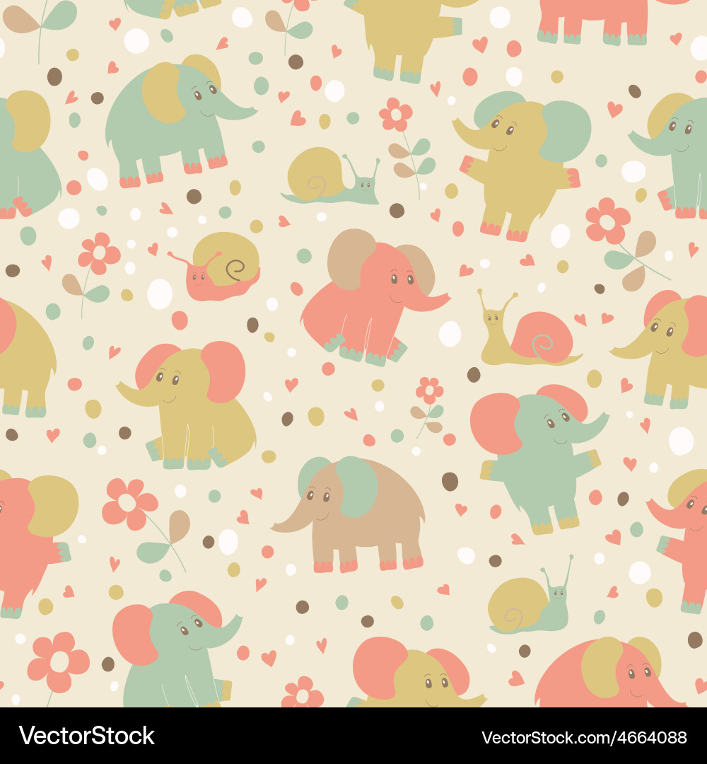 Cute Elephant and Snail Pattern vector image