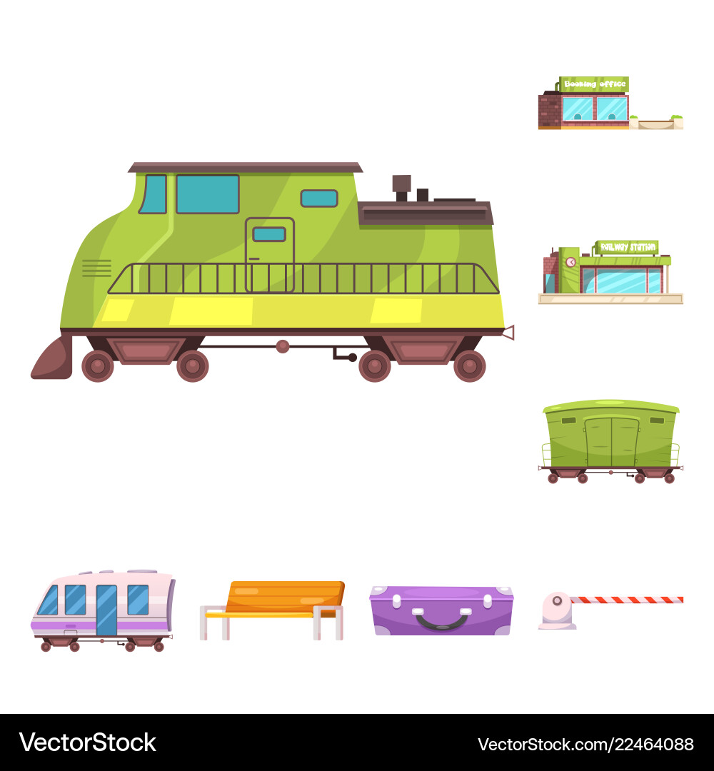 Isolated object of train and station sign set Isolated object of train and station sign set vector image