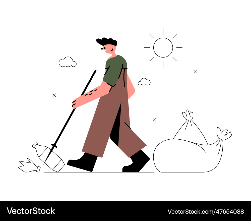 Man holding tool and taking garbage care Man holding tool and taking garbage care vector image