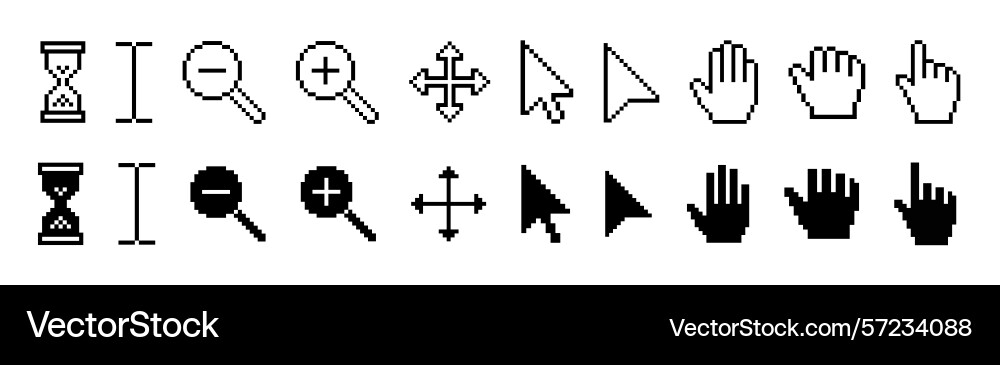 Pixel click cursor icon set collection Pixel click cursor icon set collection Vector Image