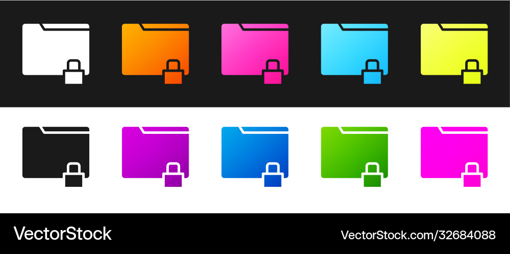 Set folder and lock icon isolated on black Set folder and lock icon isolated on black Vector Image