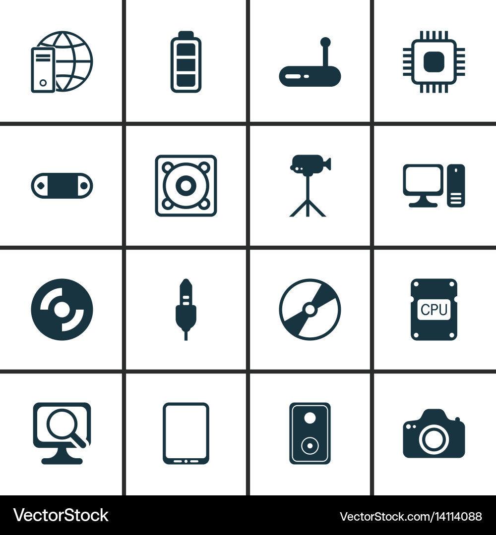 Set of 16 computer hardware icons includes vector image