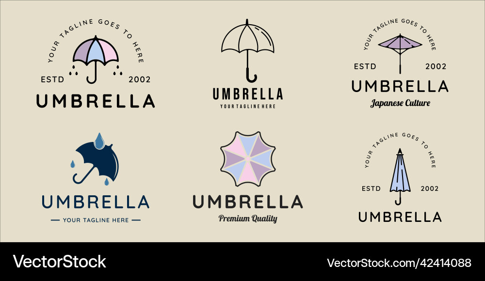 Set Regenschirm-Logo moderne Linie Kunstvorlage Set Regenschirm-Logo moderne Linie Kunstvorlage vektorbild