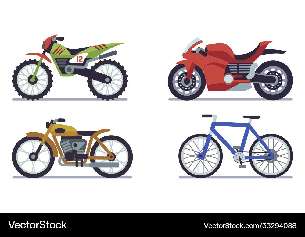 Set vehicles racing motorcycles sports vector image