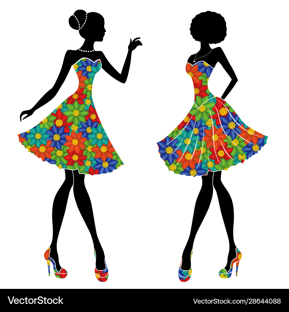 Stylish young girls in short dresses Stylish young girls in short dresses vector image