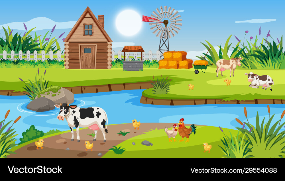 Szene mit Holzhaus im Feld Szene mit Holzhaus im Feld vektorbild