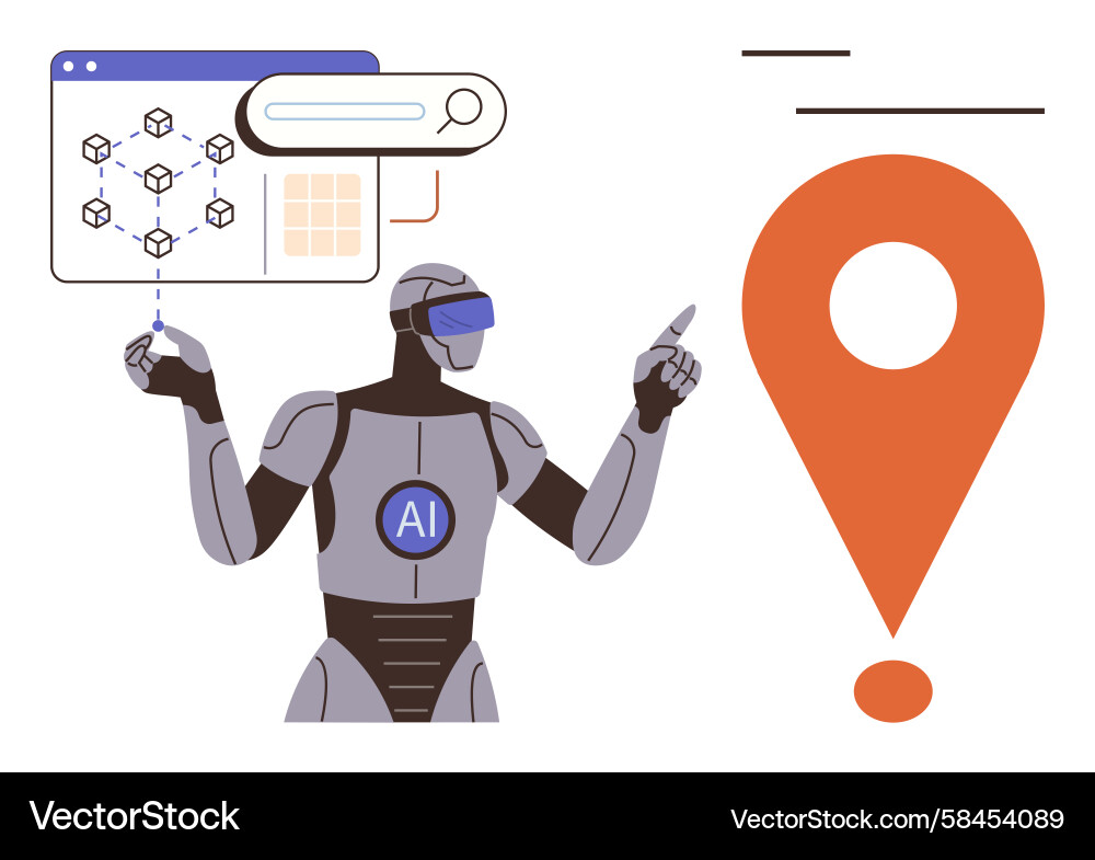 AI Robot Data Analysis Vector Image