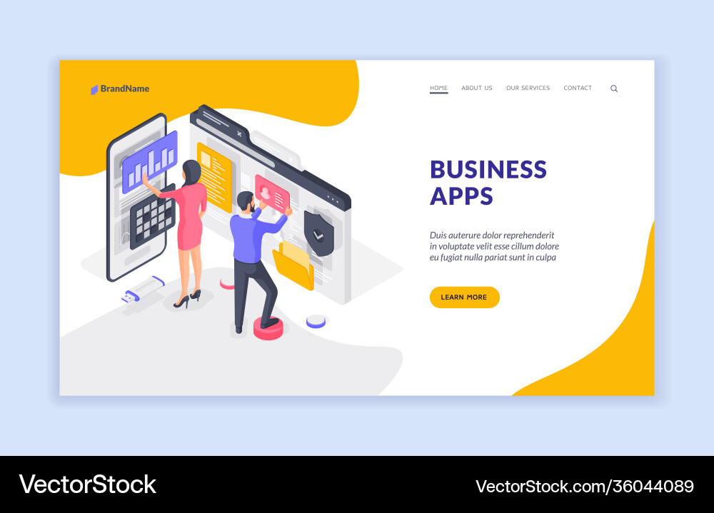 Business banner with people browsing modern apps Business banner with people browsing modern apps vector image