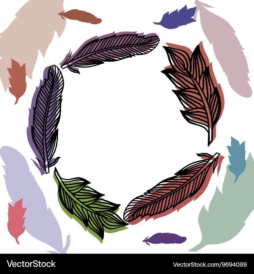 Feathers frame with colorful print vector image