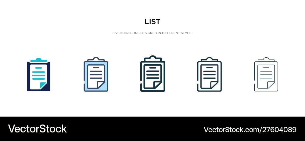 List icon in different style two colored vector image